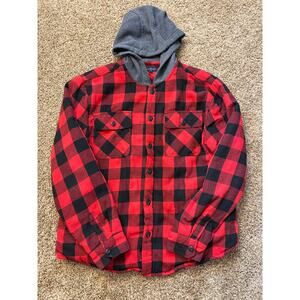 Rue Saint Patrick Sherpa Lined Buffalo Plaid Hoodie Flannel Shirt Men Size Large